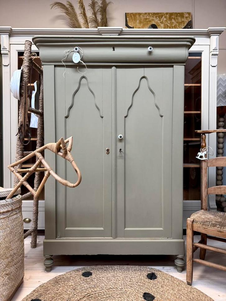 Biedermeier meidenkast linnenkast vintage servieskast taupe, Huis en Inrichting, Kasten | Kledingkasten, Zo goed als nieuw, 150 tot 200 cm