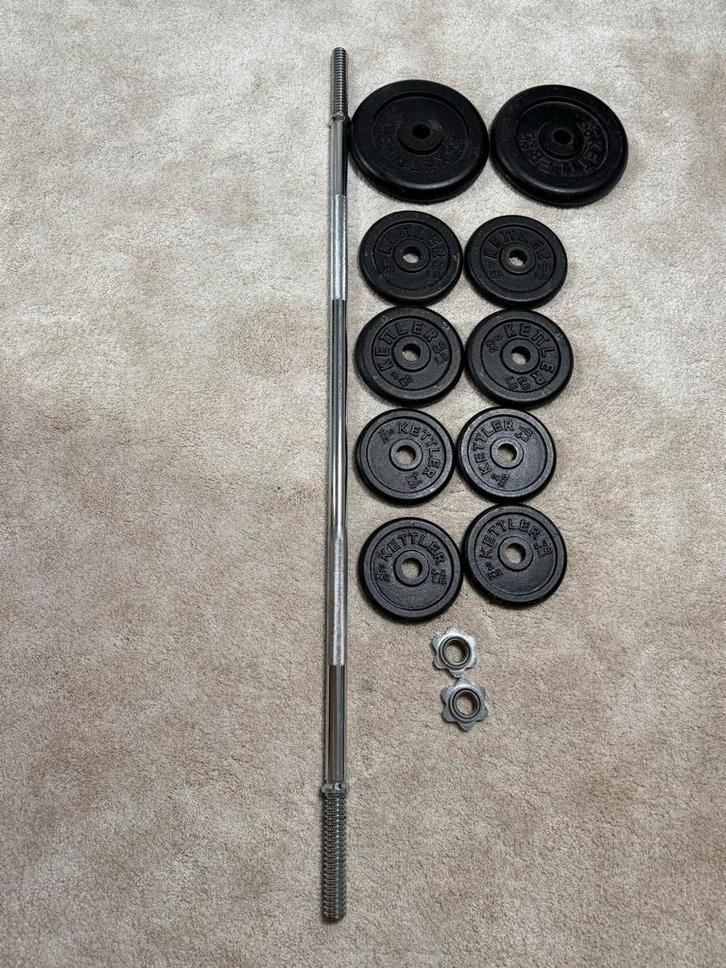 Kettler Halterset 30mm - Stang + Gewichten, Sport en Fitness, Fitnessmaterialen, Gebruikt, Halterset, Armen, Ophalen