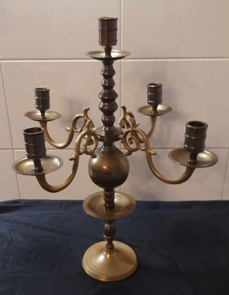 Oudhollandse 5-arms kandelaar. Messing., Antiek en Kunst, Ophalen of Verzenden, Koper of Brons