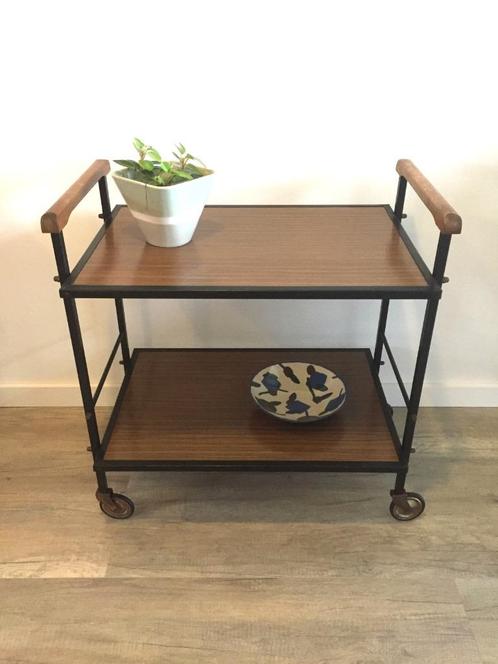 serveerwagen, serveertrolley, sidetable, vintage jaren ‘60, Huis en Inrichting, Tafels | Bijzettafels, Gebruikt, Rechthoekig, 60 cm of meer