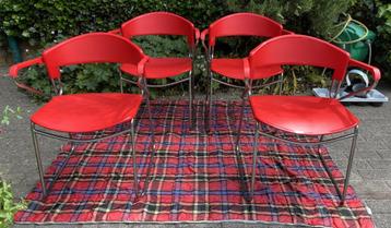 stoel, 4 rode stoelen Paolo Favoretto, design classic, new! beschikbaar voor biedingen