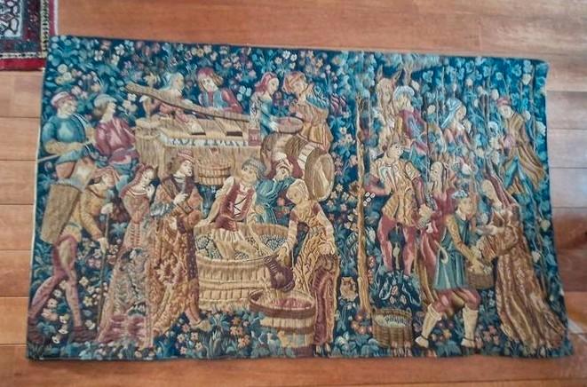 Vlaams Wandtapijt - Oogsttafereel 130x200cm, Antiek en Kunst, Antiek | Kleden en Textiel, Ophalen of Verzenden