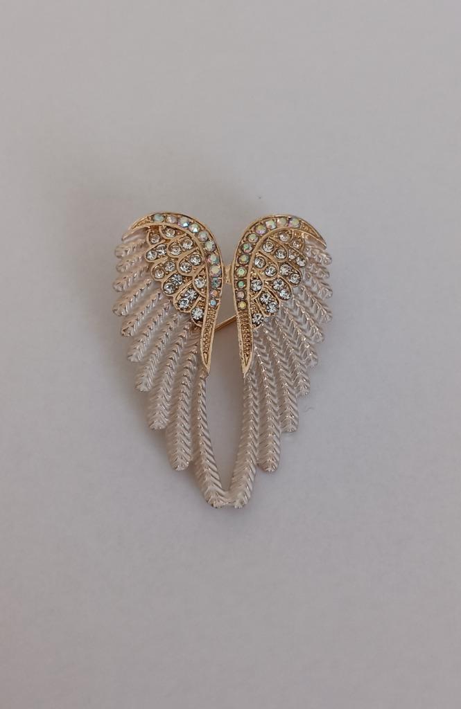 Engelenvleugels broche, Sieraden, Tassen en Uiterlijk, Broches, Nieuw, Overige materialen, Overige kleuren, 4 tot 7 cm, Met strass