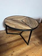 Bijzettafel 70cm mixedwood ingelegd hout PTMD, Ophalen, Rond, Zo goed als nieuw, 60 cm of meer