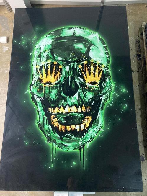 Glasschilderij 100x150 Green skull, Antiek en Kunst, Kunst | Schilderijen | Modern, Ophalen of Verzenden