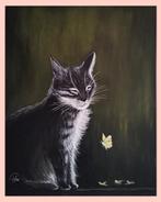 kat met vlinder mijn werk, Antiek en Kunst, Ophalen of Verzenden
