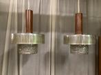 Set retro hanglampen jaren 50  metaal ,hout ,glas, Ophalen of Verzenden, Zo goed als nieuw, Glas, Minder dan 50 cm
