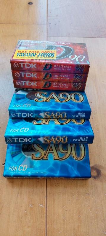 6 nieuwe TDK cassettebandjes: 3x SA90 en 3x D90