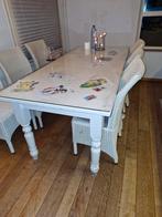 Tafel met stoelen en glazen plaat, Ophalen of Verzenden, Gebruikt, Modern, 4 tot 6 stoelen