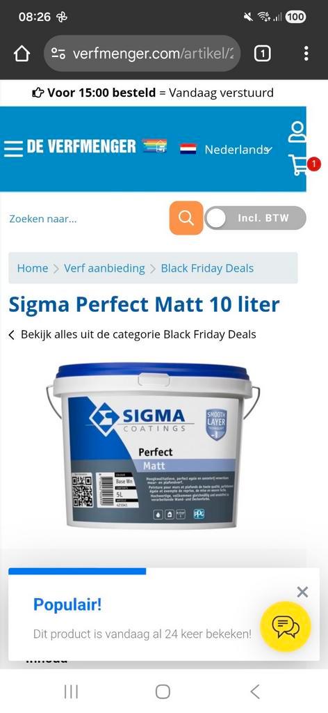 Sigma Perfect Matt 9016 - 10 Liter (Nieuw), Doe-het-zelf en Verbouw, Verf, Beits en Lak, Nieuw, Verf, 10 tot 15 liter, Wit, Ophalen of Verzenden