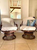 2 Vintage Manou stoelen set draaistoelen laag model rotan, Huis en Inrichting, Stoelen, Twee, Gebruikt, Riet of Rotan, Bruin