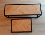 Twee eiken salontafels (vissengraat), Huis en Inrichting, Tafels | Salontafels, Ophalen, Gebruikt, 50 tot 100 cm, Rond