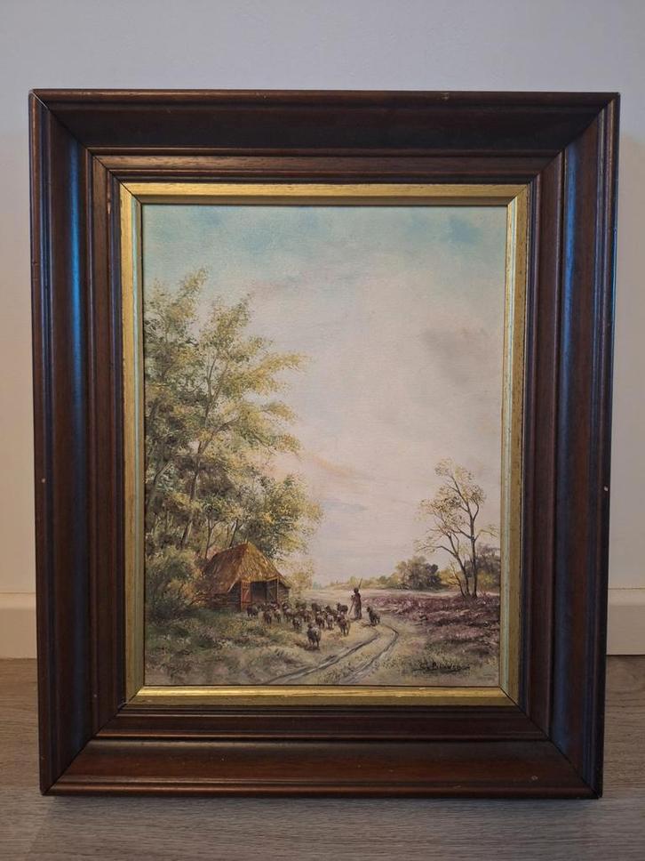 Schilderij met schapen en herder, Antiek en Kunst, Kunst | Schilderijen | Klassiek, Ophalen of Verzenden