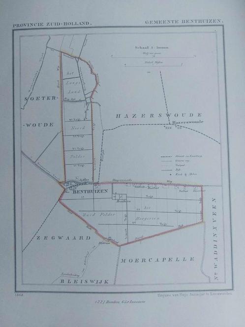 AG15 / Litho van J. Kuyper uit 1868 van Benthuizen ZH, Antiek en Kunst, Kunst | Litho's en Zeefdrukken, Ophalen of Verzenden
