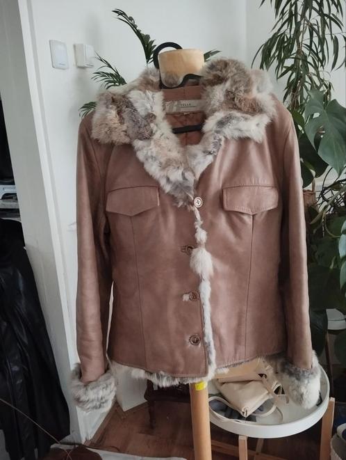 Mooie echt leer gewatteerd jas ,S, Kleding | Dames, Jassen | Winter, Zo goed als nieuw, Beige, Ophalen of Verzenden