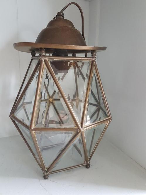 Art Deco Hallamp/Hanglamp & staand, Facet glas - Koper, Antiek en Kunst, Antiek | Lampen, Ophalen of Verzenden