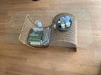 Design Salontafel Glas & Rieten Onderstel, Huis en Inrichting, Ophalen, Gebruikt, 100 tot 150 cm, 50 tot 100 cm