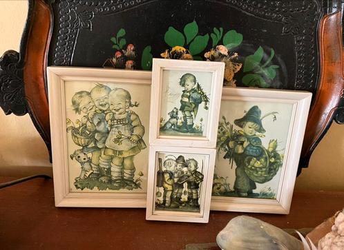 4x HUMMELTJE vintage prentjes ingelijst, Antiek en Kunst, Curiosa en Brocante, Ophalen of Verzenden