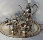 Zilveren thee/koffie servies op dienblad met parelrand, 6st, Verzenden, Zilver