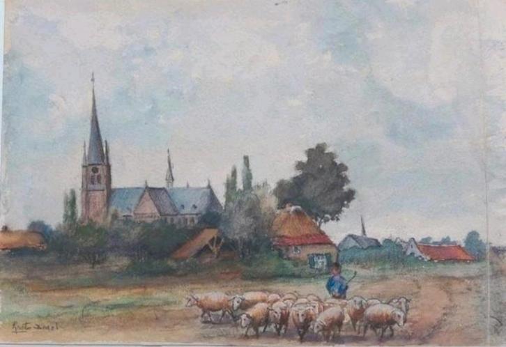 Aquarel... Hub van Winkel ... gesigneerd... 18,5 x 25,6 cm.., Antiek en Kunst, Kunst | Schilderijen | Klassiek, Ophalen of Verzenden