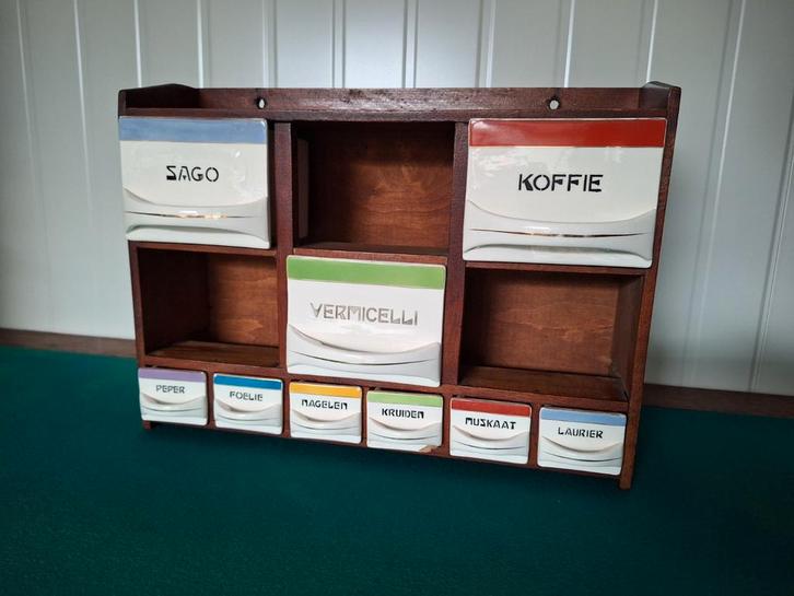Vintage Kruidenrek met Keramische Potjes, Antiek en Kunst, Antiek | Keukenbenodigdheden, Ophalen of Verzenden