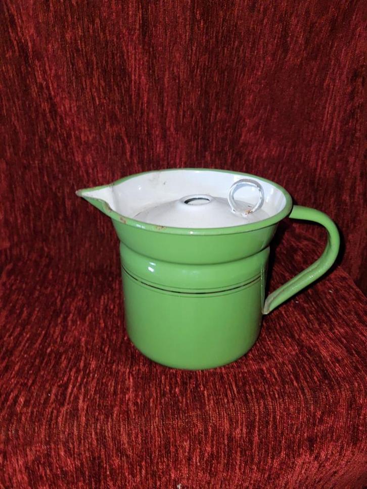 Vintage Groene Emaille melkKan met Deksel, Antiek en Kunst, Antiek | Emaille, Ophalen of Verzenden