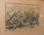 Krijttekening Huizen in Hoogezand Poppe Damave 1946 22x29 cm, Ophalen of Verzenden