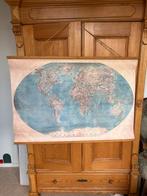 Vintage Landkaart Wereld - Met Koker, Antiek en Kunst, Antiek | Schoolplaten, Ophalen of Verzenden, Aardrijkskunde