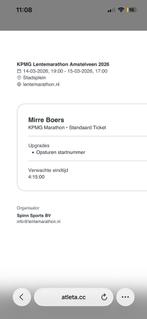 Startbewijs KPMG Lentemarathon Amstelveen, Sport en Fitness, Loopsport en Atletiek, Ophalen of Verzenden, Nieuw, Overige typen