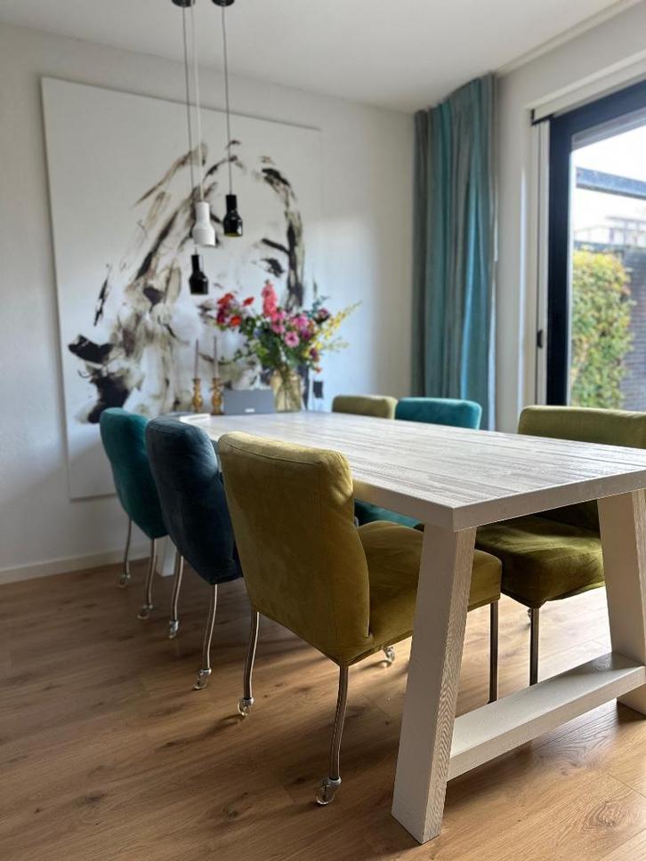 (230x90) Design Eettafel ZUIVER - Wit met subtiele Houtnerf, Huis en Inrichting, Tafels | Eettafels, Gebruikt, 50 tot 100 cm, 200 cm of meer