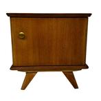 Vintage Nachtkastjes Set Van 2 Teak Fineer Jaren 60, Gebruikt, Vintage, Vintage, Minder dan 55 cm