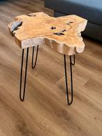 Houten bijzettafel met zwarte poten, Ophalen, Gebruikt, 50 tot 100 cm, Overige vormen