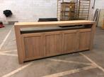 Dressoir Massief Eiken 4 deuren L220 cm, Eikenhout, Ophalen of Verzenden, Zo goed als nieuw, Stoer en Strak