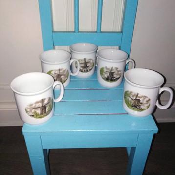 Vintage molen servies: 5 mokken, 4 kopjes - Schwarzenhammer beschikbaar voor biedingen