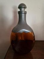 Vintage karaf bruin glas afgezet met tin, Verzamelen, Retro, Ophalen of Verzenden, Huis en Inrichting