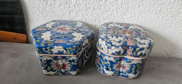 2 Blauwe Chinese Schaaltjes met Deksel, Antiek en Kunst, Antiek | Schalen, Ophalen of Verzenden