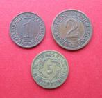 3 x Duitsland 1-2-5  reichspfennig, 1923-1924-1929, Postzegels en Munten, Verzenden, Duitsland, Losse munt