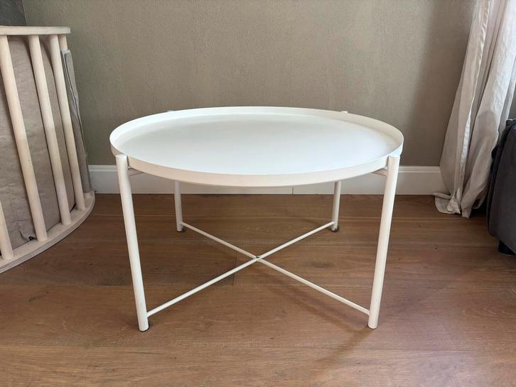 Witte Salontafel - 70cm doorsnede, Huis en Inrichting, Tafels | Salontafels, Gebruikt, Minder dan 50 cm, 50 tot 100 cm, Rond, Metaal