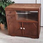 Vintage Theekastje met Glas en Lades, Huis en Inrichting, Ophalen, Gebruikt, Glas, Vintage