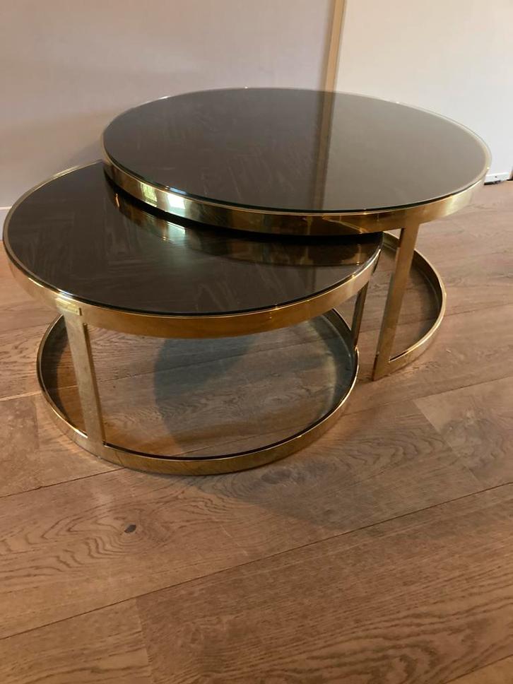 Richmond backbone zwart goud salontafel set, Huis en Inrichting, Tafels | Salontafels, Zo goed als nieuw, Minder dan 50 cm, 50 tot 100 cm