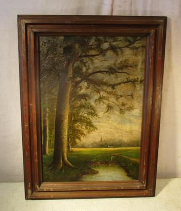 Heel oud Geschilderd Werk 'Bomen en Weide' - 1897 beschikbaar voor biedingen