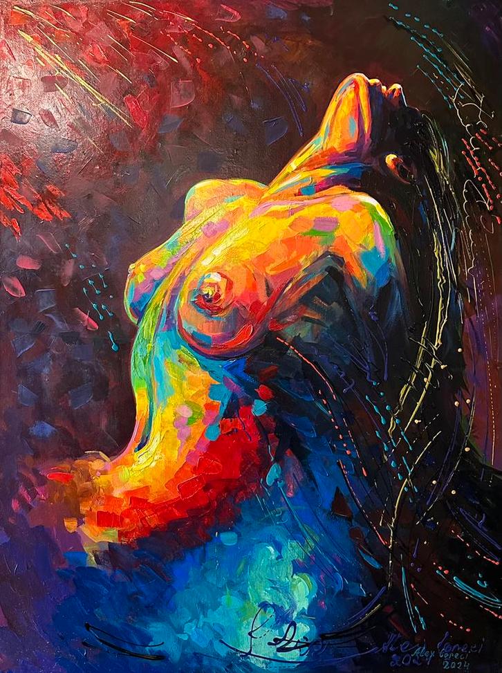 Alex L- Nude- Handgeschilderd (100%)- Origineel-XXL, Antiek en Kunst, Kunst | Schilderijen | Modern, Ophalen of Verzenden