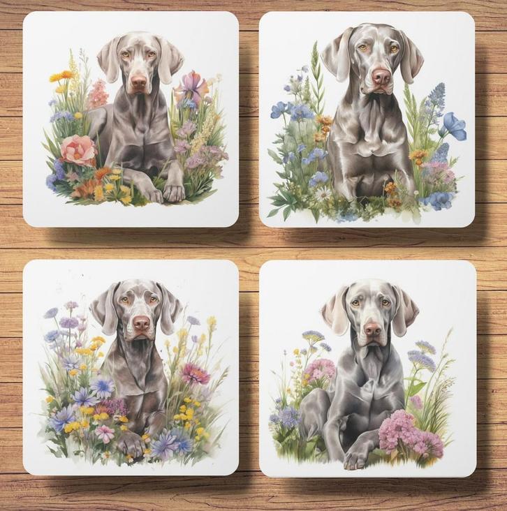 Weimaraner Aquarel onderzetters met houder, Huis en Inrichting, Woonaccessoires | Onderzetters, Nieuw, Glas of Kopje, Ophalen of Verzenden