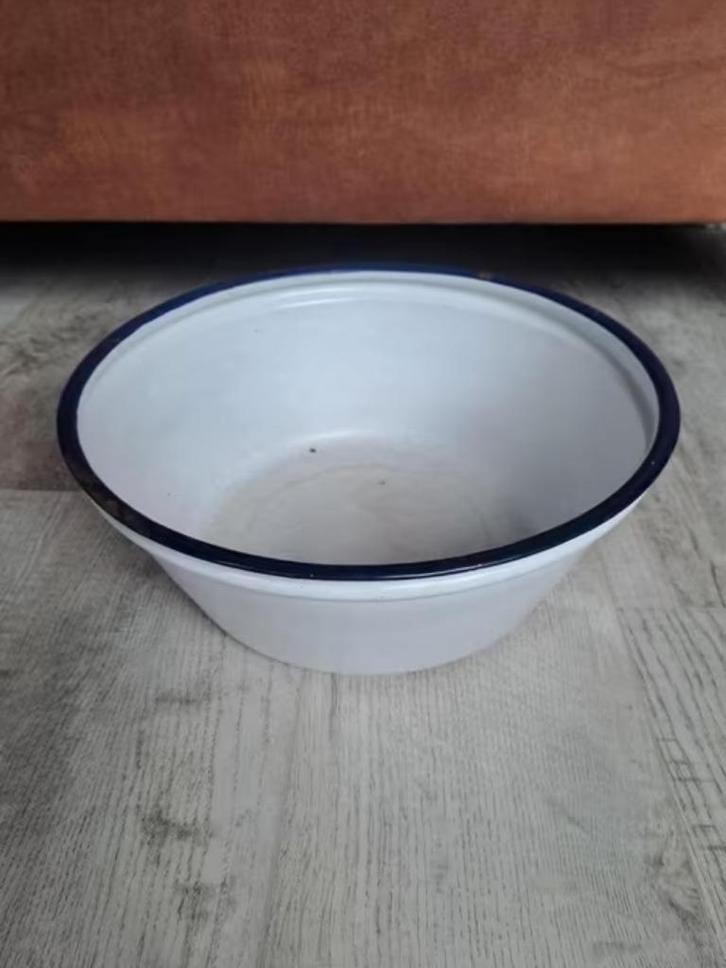 Vintage Emaille Waskom Wit Blauw - 38cm, Antiek en Kunst, Antiek | Emaille, Ophalen of Verzenden