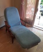 Antieke velvet blauwe loungestoel fauteuil chaises longues, Ophalen, Hout, Gebruikt, Eenpersoons