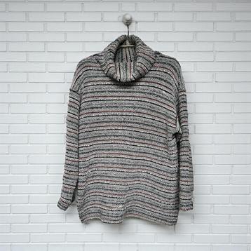 Vintage Trui Maat XXL Grijs Multikleur Streep Gebreid Col beschikbaar voor biedingen