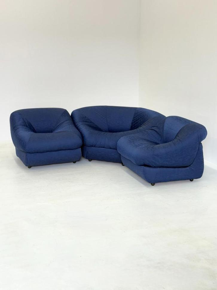 Vintage space age bank / fauteuils set in blauw van Airborne, Huis en Inrichting, Fauteuils, Zo goed als nieuw, Stof, Ophalen