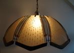 vintage hollywood regency hanglamp glas beige metaal groot., Huis en Inrichting, Lampen | Hanglampen, Ophalen, Gebruikt, Glas