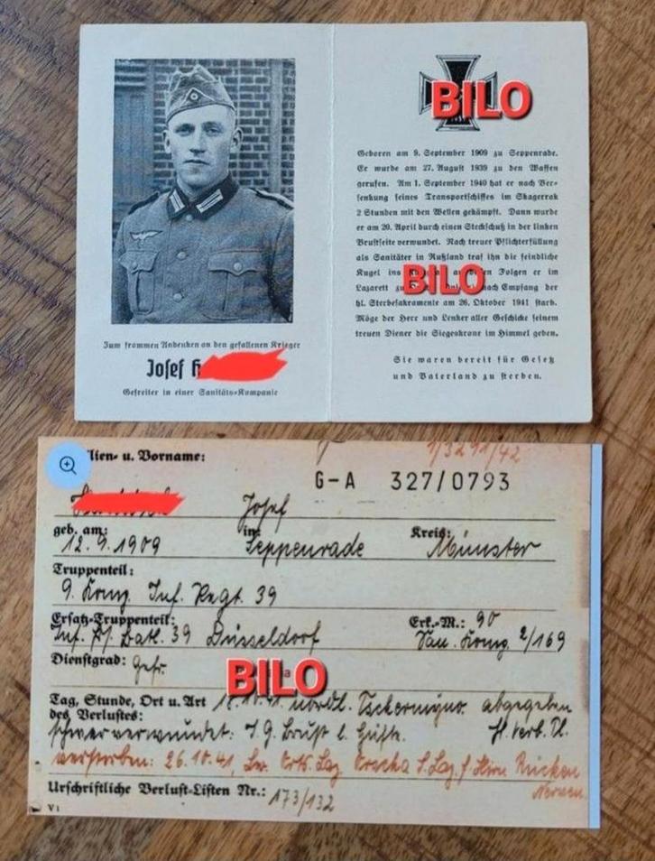 Sanitäts-Kompanie Skaggerak 1941 WO2 sterbebild oostfront, Verzamelen, Bidprentjes en Rouwkaarten, Ophalen of Verzenden