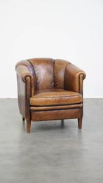 Vintage schapenleren clubfauteuil met zwarte biezen, Huis en Inrichting, Fauteuils, Ophalen, Gebruikt, ., Vintage